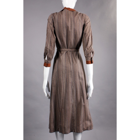 L Vintage 1940s Brown Cotton Tea Length Day Dress - Picture 6 of 8
